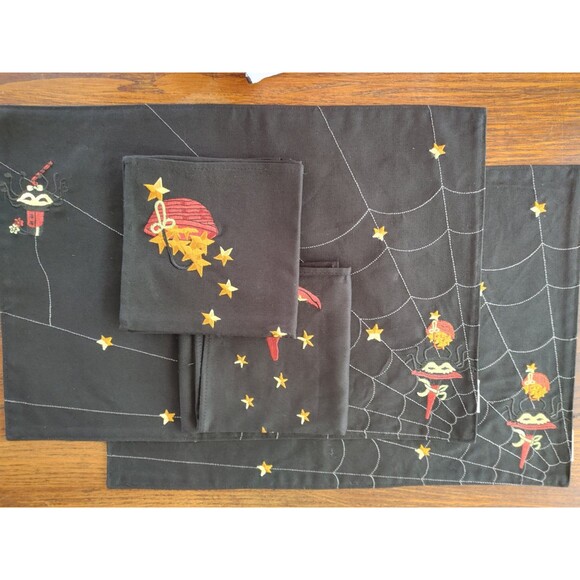 HALLOWEEN 2ea. LONGABERGER  Black Halloween FABRIC Placemats & Napkins NWOT - Picture 11 of 16